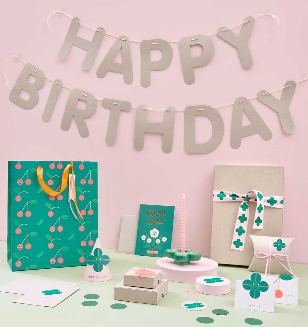 PAPER POETRY GIRLANDE HAPPY BIRTHDAY GRAUKARTON 5M
