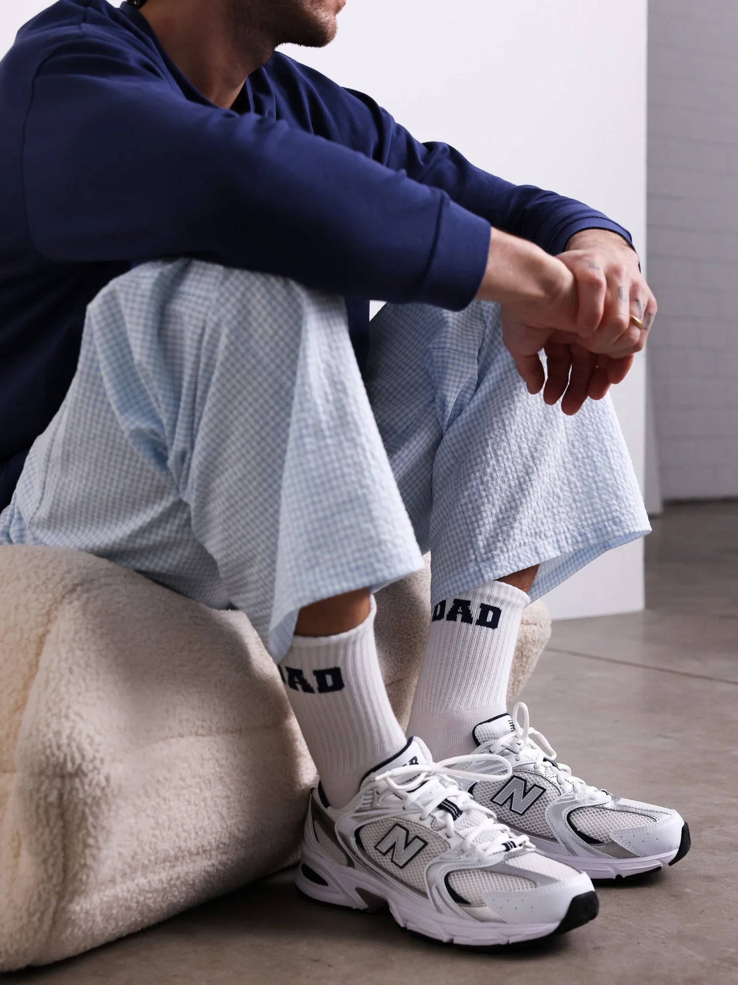 Socken College Daddy weiß/blau