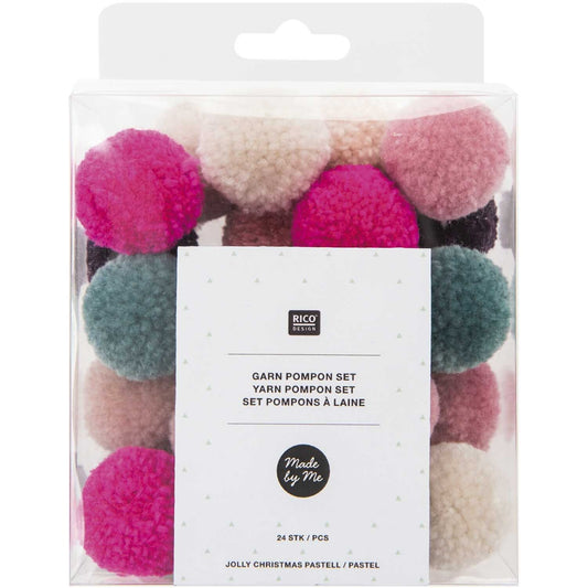 POMPONS 24 STÜCK Rosa/Grün Mix