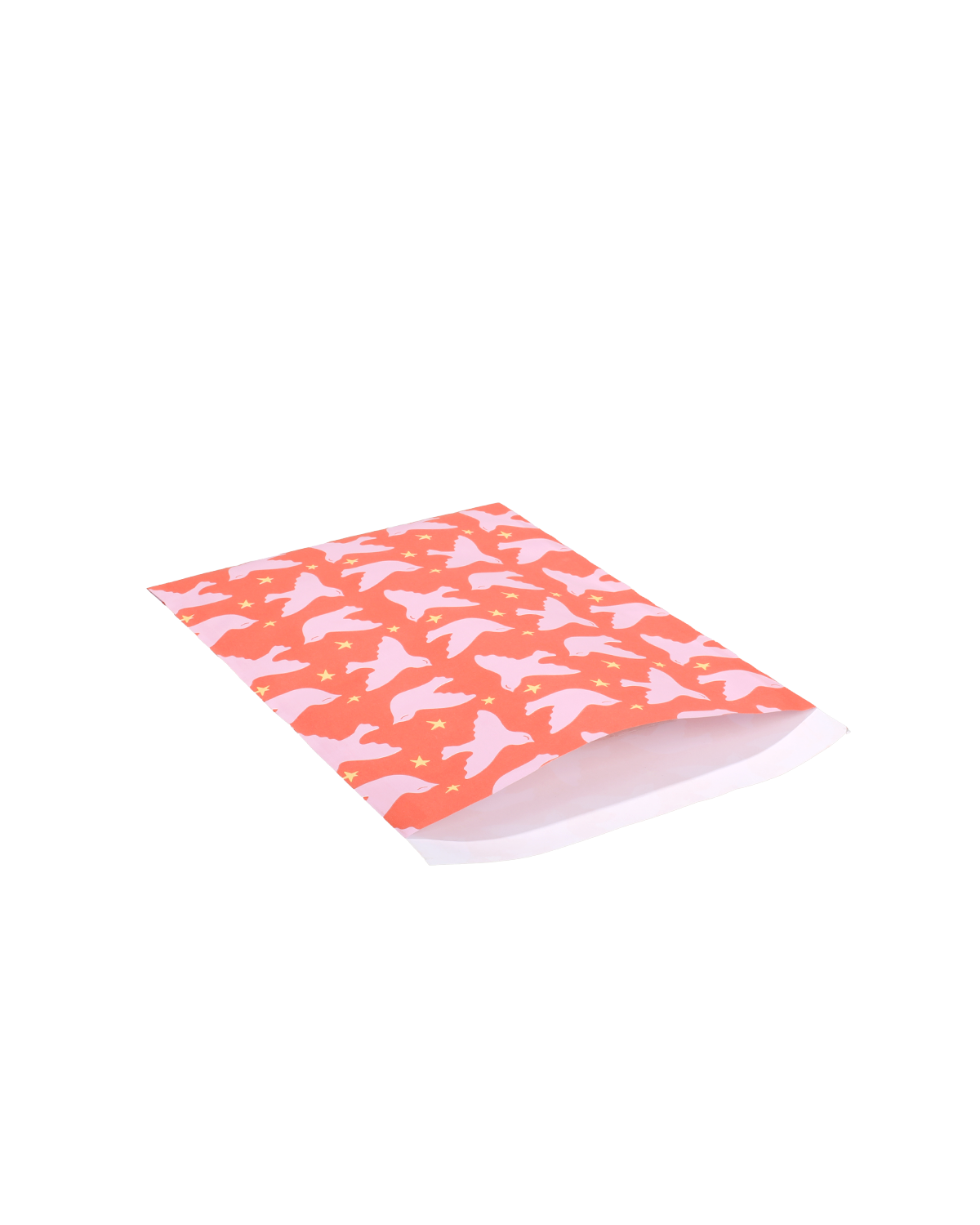 5x flache Tüten handgezeichnete Vögel Blutorange 25x17cm