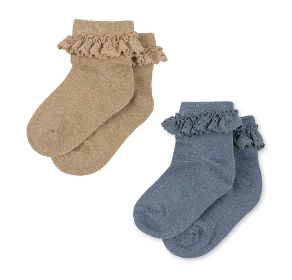 Rüschen-Socken lurex sand/blue