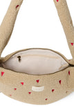 Ecru Teddy Mini-Umhängetasche mit Herzen