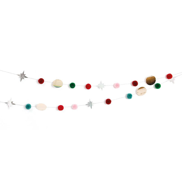 GARNPOMPON-GIRLANDE ROT-GRÜN 2,2M