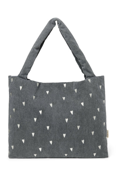 Der Klassiker Mom Bag Denim Hearts grau