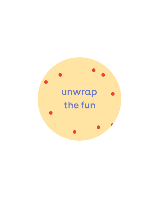 5x Aufkleber „unwrap the fun“ gelb
