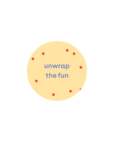 5x Aufkleber „unwrap the fun“ gelb