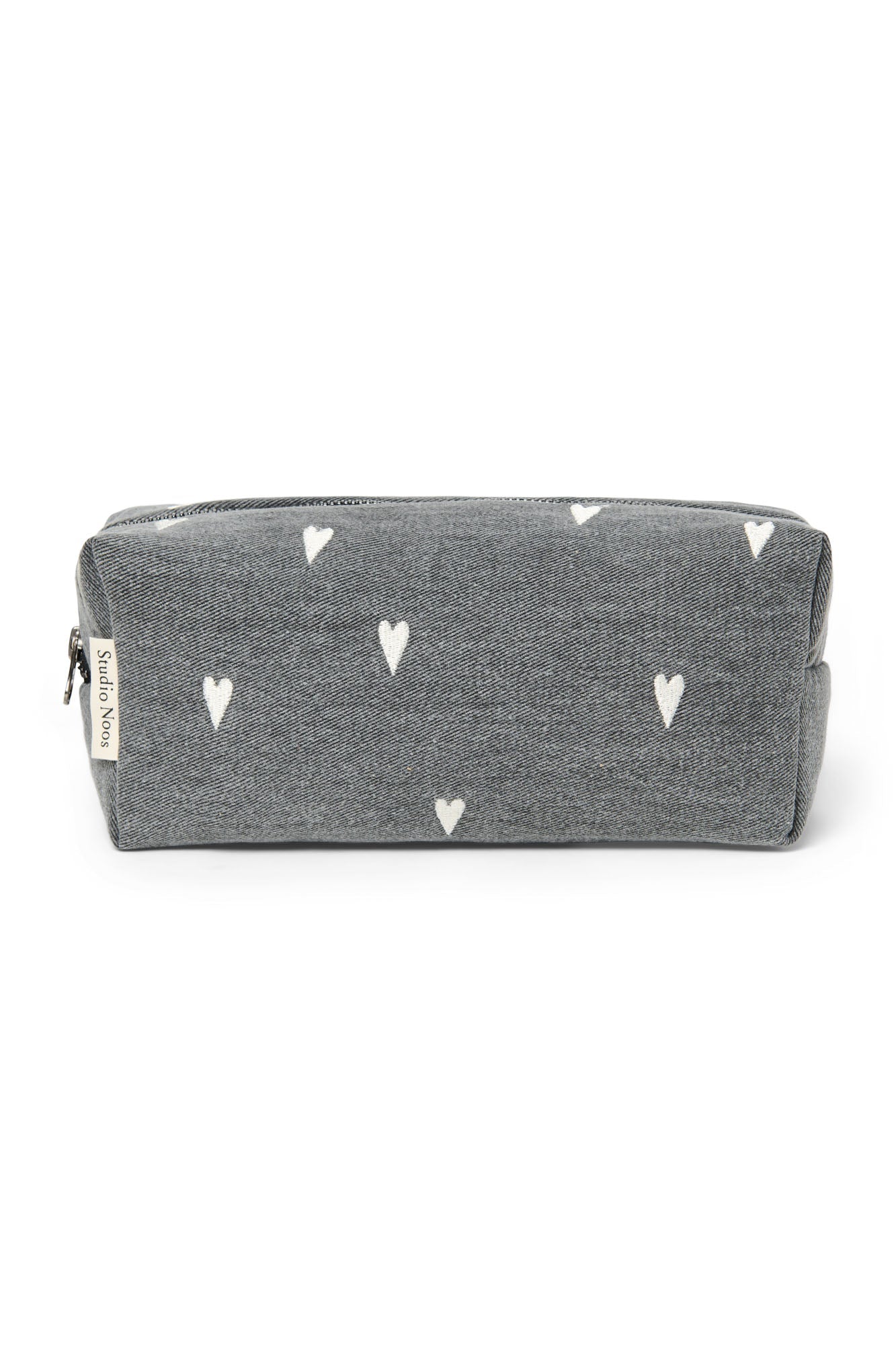 Kosmetiktasche denim hearts grau