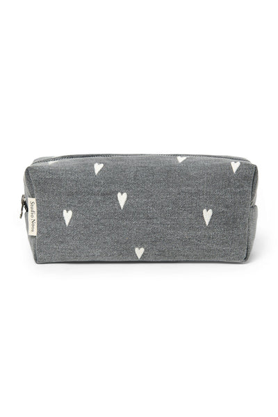 Kosmetiktasche denim hearts grau
