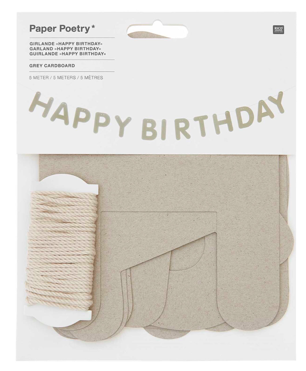 PAPER POETRY GIRLANDE HAPPY BIRTHDAY GRAUKARTON 5M