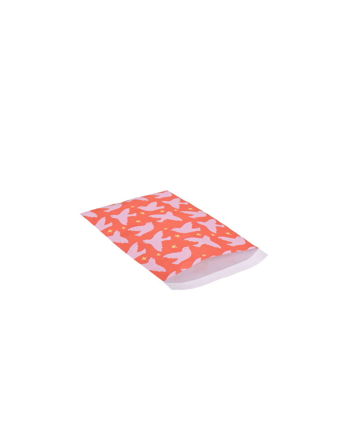 5x flache Tüten handgezeichnete Vögel Blutorange 25x17cm