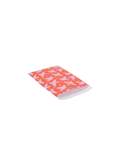 5x flache Tüten handgezeichnete Vögel Blutorange 25x17cm