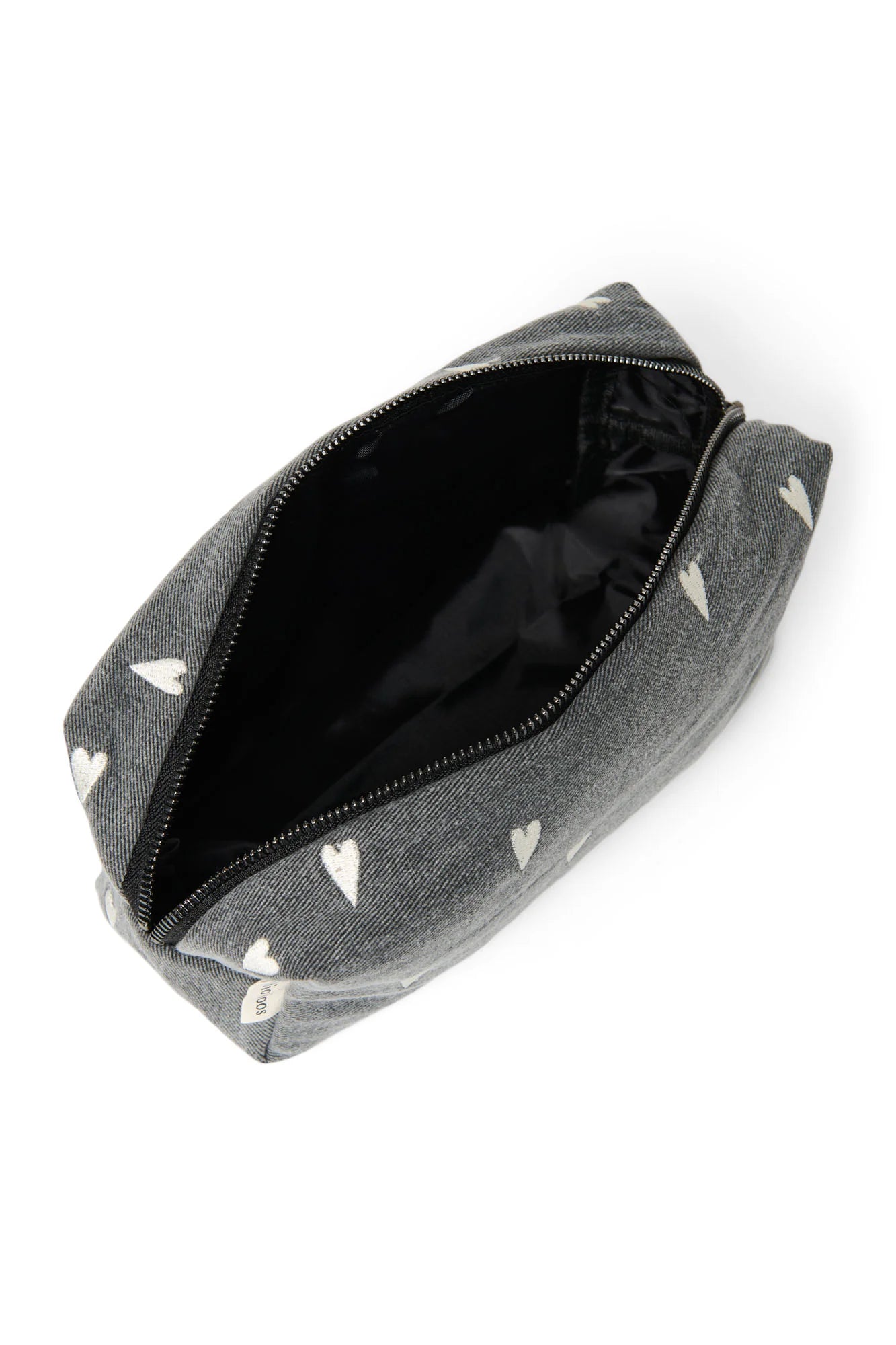 Kosmetiktasche denim hearts grau