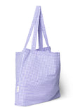 Der Klassiker Mom Bag lila weiß kariert